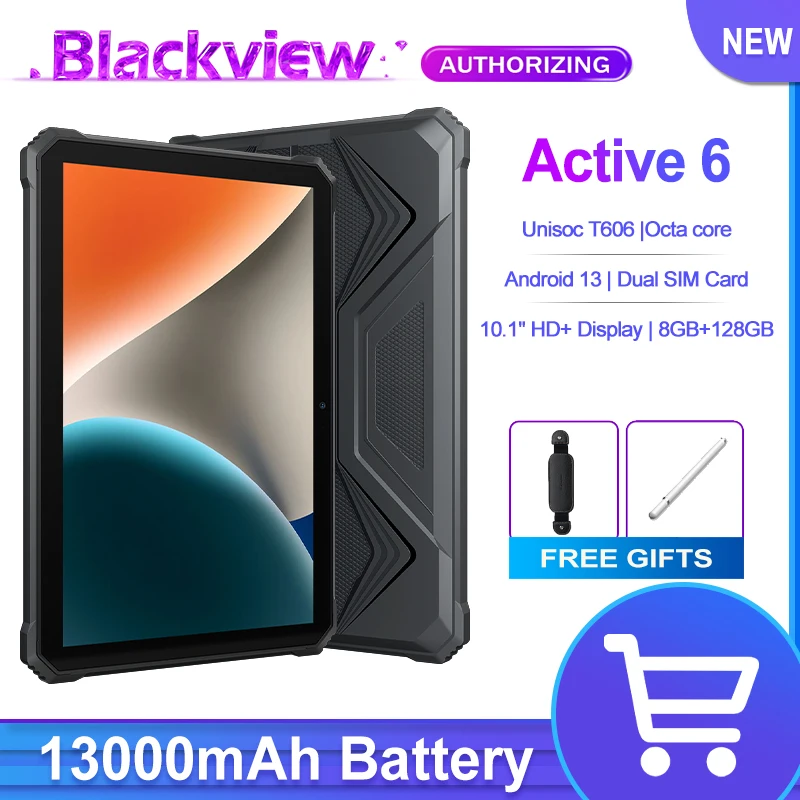 

Blackview Active 6 Rugged Tablets 10.1'' HD+IPS Display Android 13 8GB 128GB 13000mAh Battery 13MP Camera Dual 4G Tablet PC