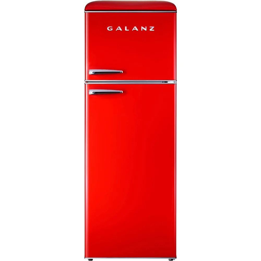 Refrigerator, Dual Door Fridge, Adjustable Electrical Thermostat Control with Top Mount Freezer Compartment, Retro Red