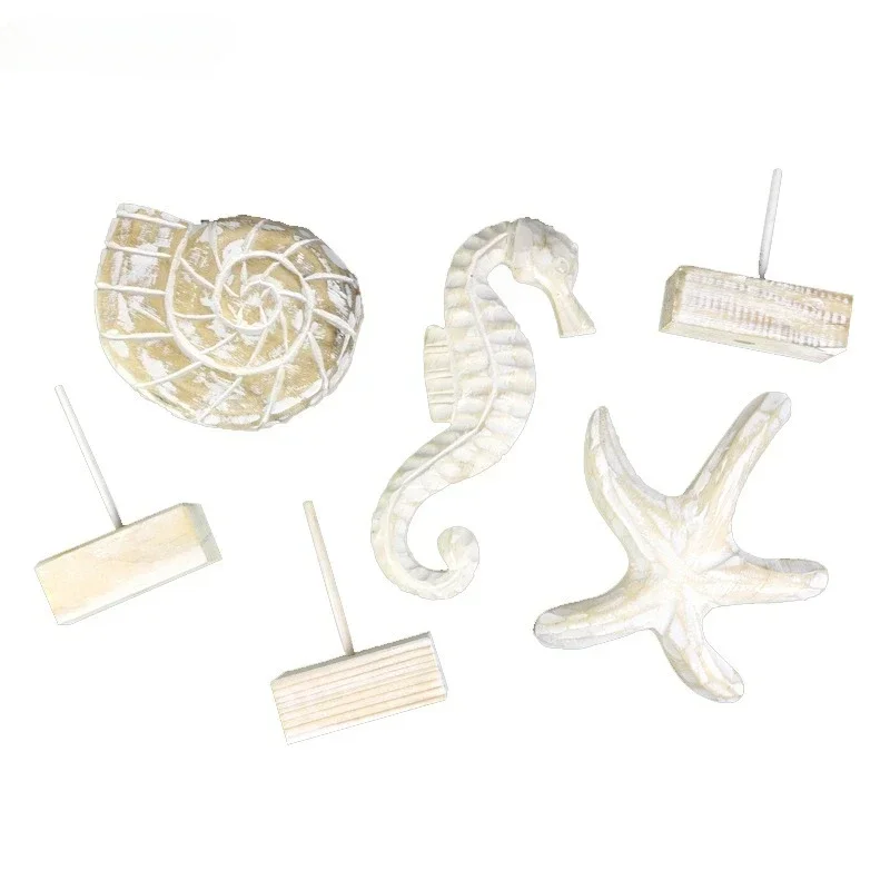 Mediterranean Style Wood Carving Starfish Conch Hippocampus Decorative Accessories for Home Living Room Marine Themed Craft