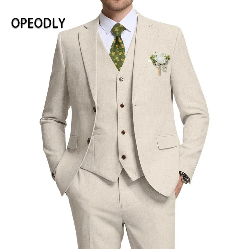 

Mens 3 Pieces Suit Set Slim Fit Wedding Groom Tuxedo Jacket Blazer Vest Pant Formal Party Prom Business OPEODLY