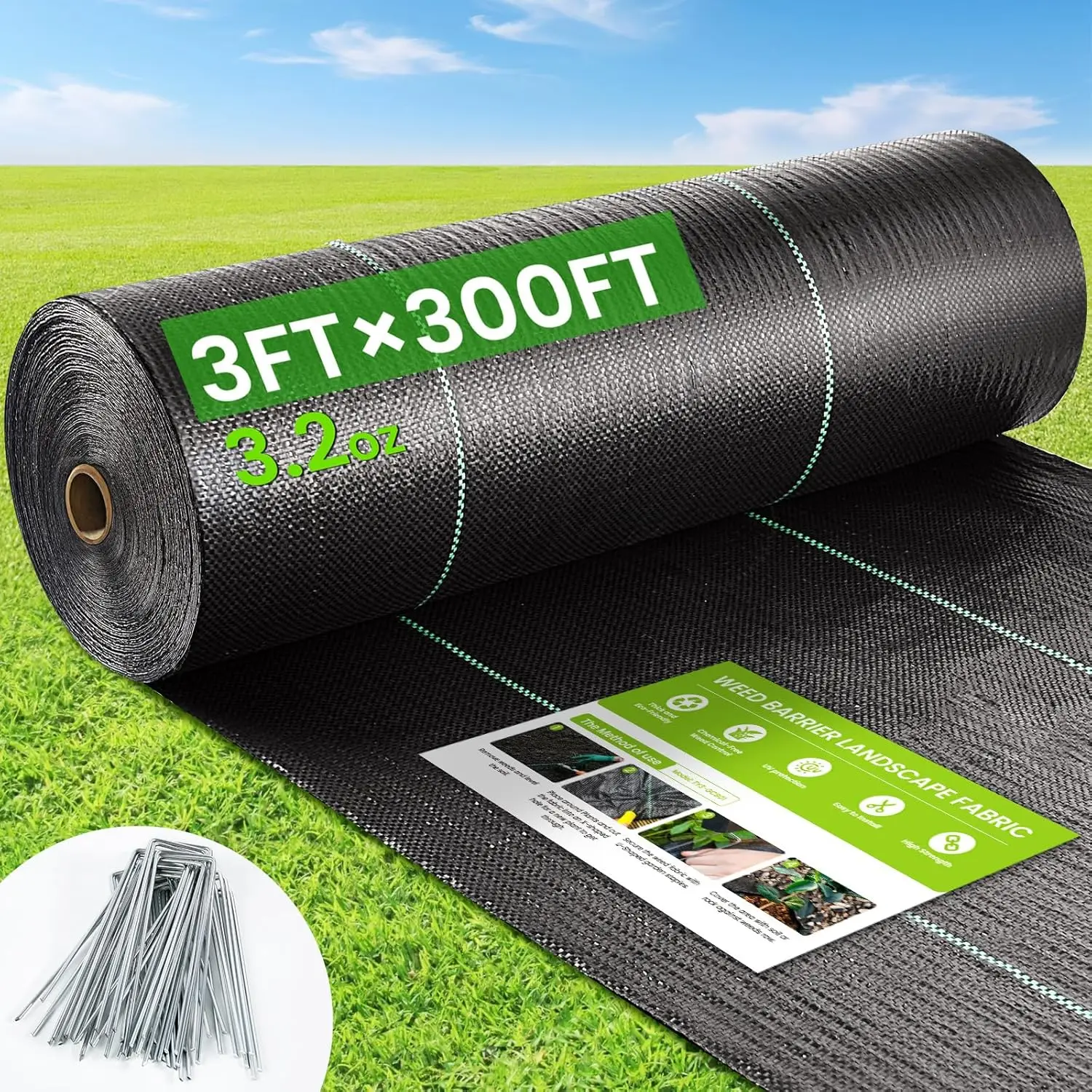 Weed Barrier   , 3x300ft Landscape   , 3.2oz Heavy Duty Durable Woven Geotextile   , High Permeability Ground Cover Mat,