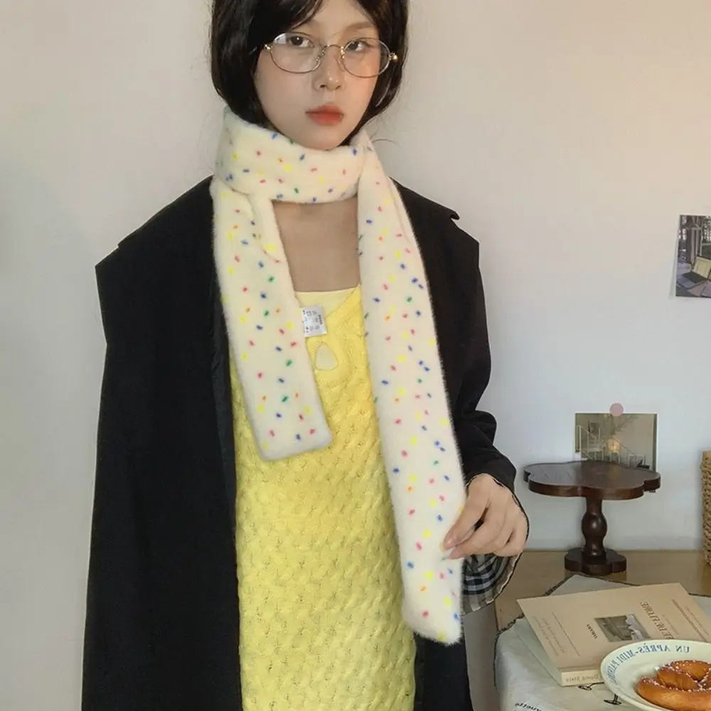 Fashion Colorful Dopamine Dot Scarf Korean Style Thickened Cashmere Knitted Scarf Windproof Narrow Winter Neck Warmer Women