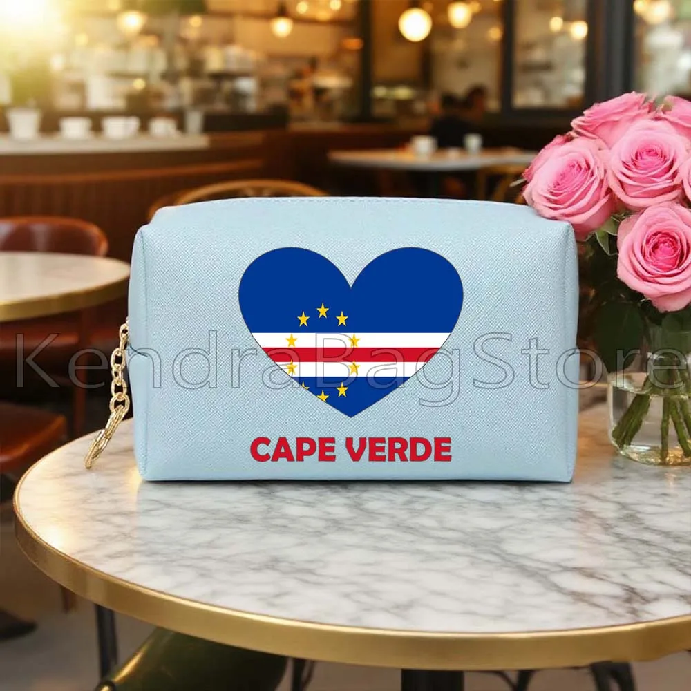 

Cape Verde Denmark France Greece Egypt Ecuador Mexico Heart Flag PU Leather Cosmetic Bag Women Makeup Bag Waterproof Storage Bag