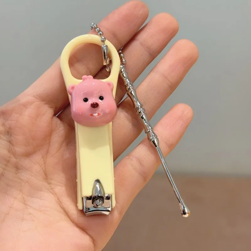 Cute cartoon beaver Loopy girl multifunctional portable stainless steel nail clipper and ear pick tool backpack charm keychain
