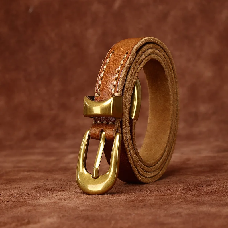 

1.8cm genuine leather belt for women trendy all-match personality retro first layer cowhide gold buckle belt waist belt