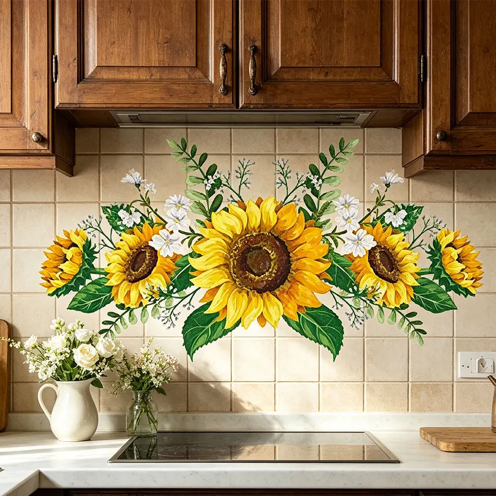Sunflower Wall Decals for Living Space Enhancement on Walls Glass Partitions Tiles and Smooth Home Furnishings