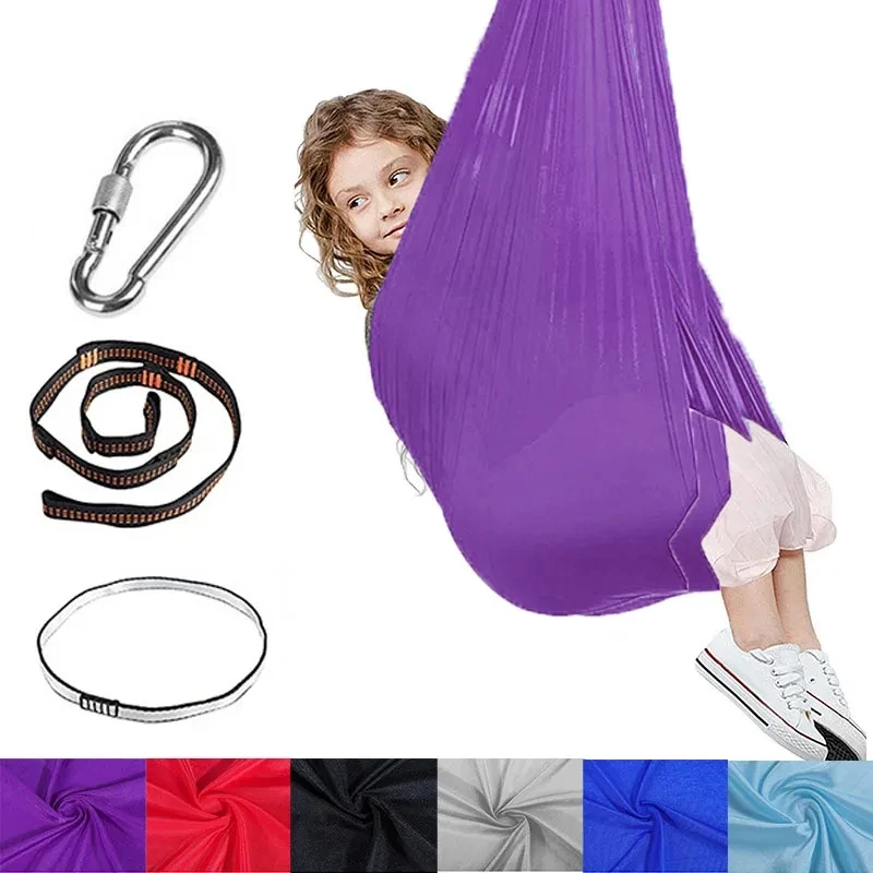 Indoor Kids Yoga Hammock Swing Elastic Bed Outdoor Swing Adjustable Hammock Fitness Tool Belt Extension Strap Carabiner