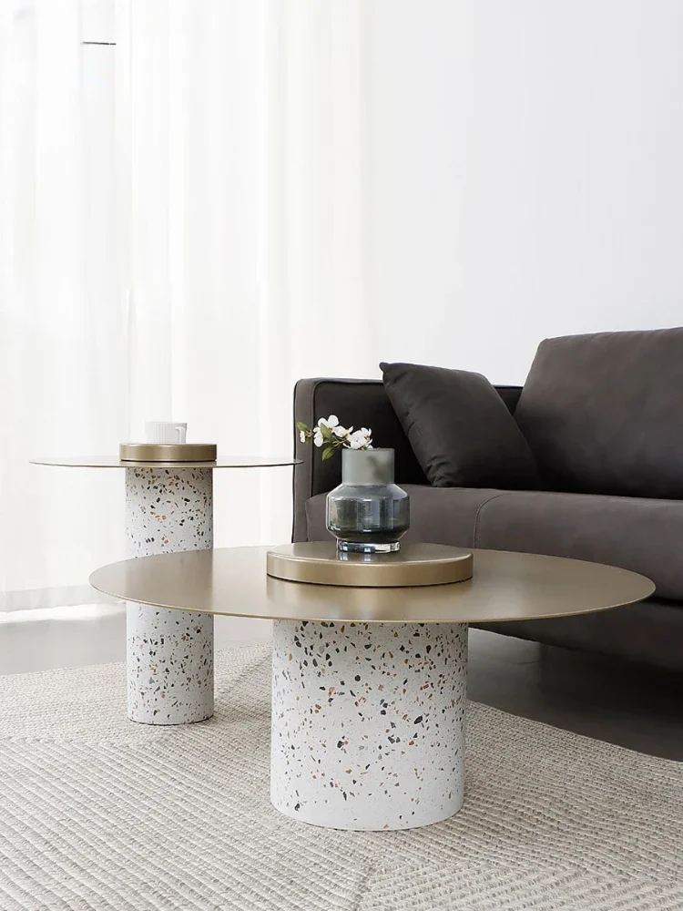 Silent Style Simple round Combined Tea Table Light Luxury Modern Creative Terrazzo Art Metal Side Table