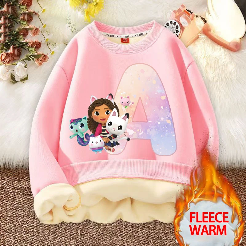 

Gabby Dollhouses Round Neck Fleece Hoodie Children cartoon Anime Sweatshirt Girl winter warm Sweet Cute Clothe letters print top