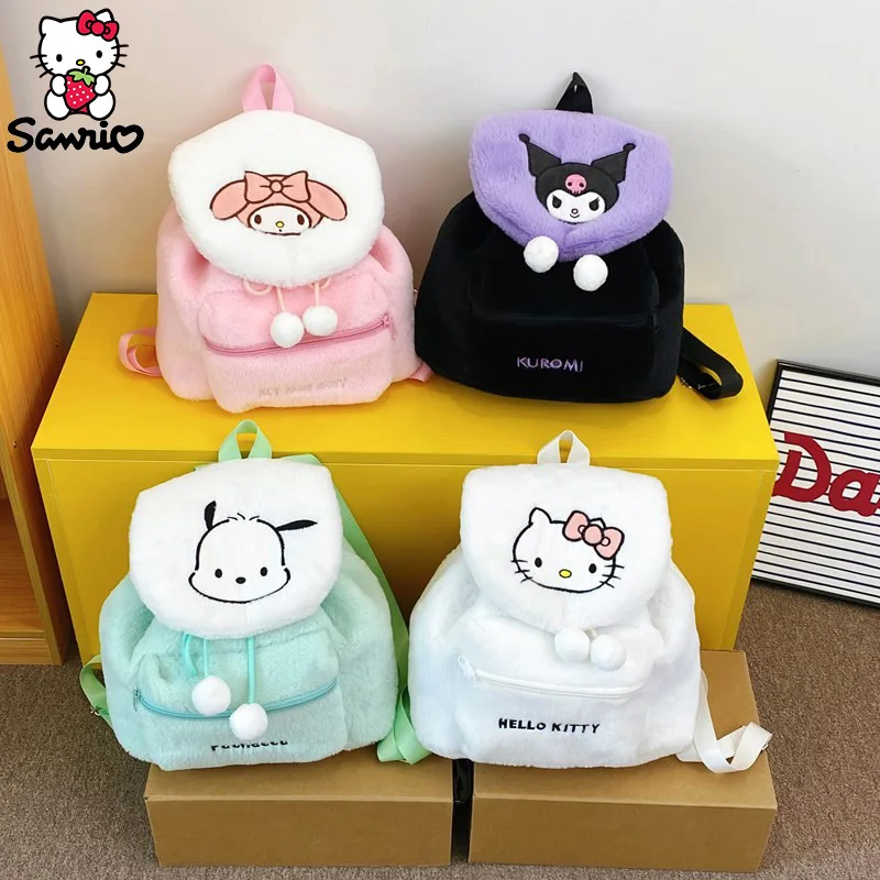 Sanrio Backpack Hello Kitty Plush Bag Kuromi Makeup Pouch My Melody Schoolbag Pochacco Bagpack Kid Double Shoulder Bag Girl Gift