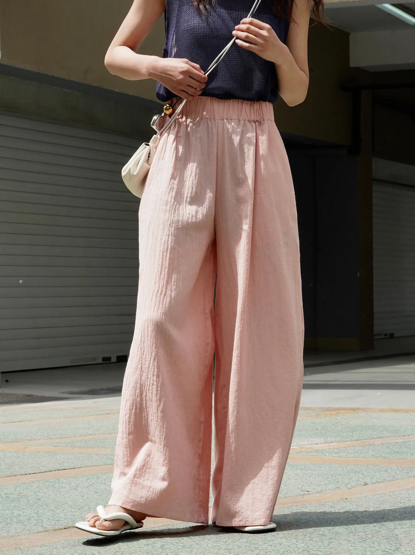 Imagem -02 - Calça Larga de Cintura Alta Feminina Casual Monocromática Solta Verão