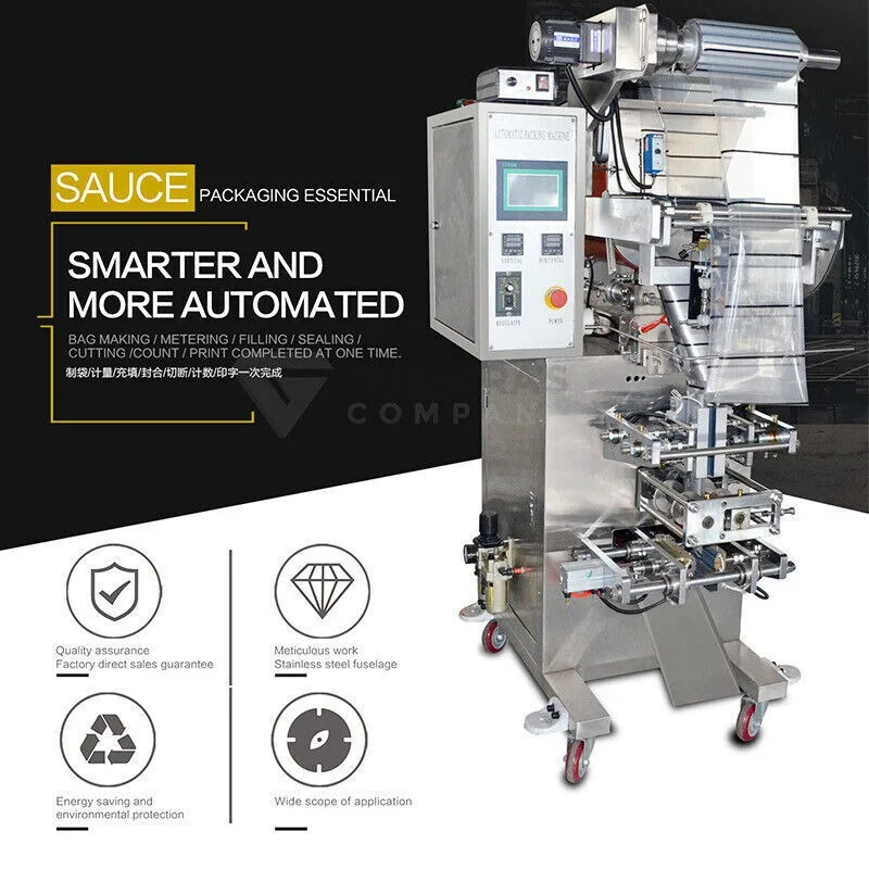 Maszyna do pakowania past w saszetkach 5-100 ml, maszyna do napełniania/wypluwania sosów, klejąca