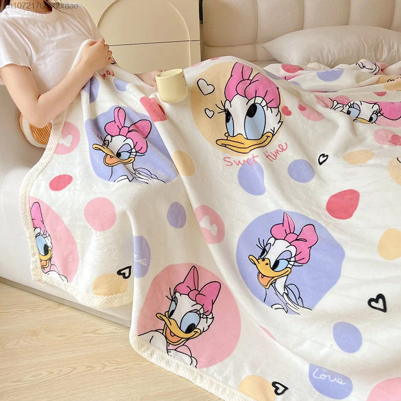 Disney Stitch Plush Blanket Cartoon Pooh Bear Lotso Cute Covers Double Layer Fleece Aircondition Quilt Soft Portable Blankets