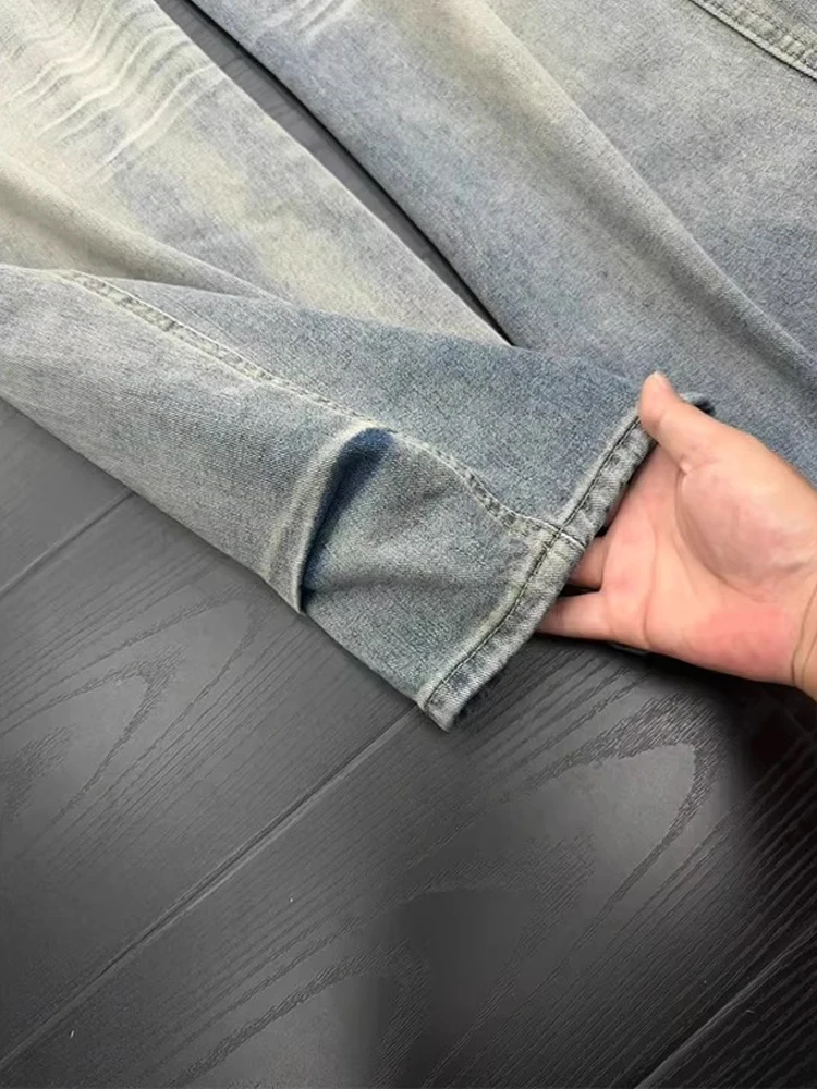 الرجعية الأمريكية Waed سكين الجينز الرجال فضفاض مستقيم الساق واسعة الساق السراويل النسائية شارع العليا فيبي جينز غير رسمي