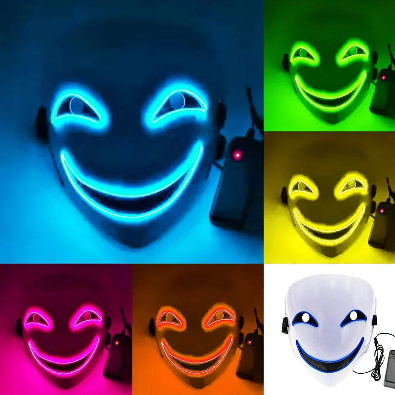 Glowing LED Pitch Black Bullet Leech Shadow Yin Mask Dressed Up Ghostface Clown Glowing Plastic Black Contractor