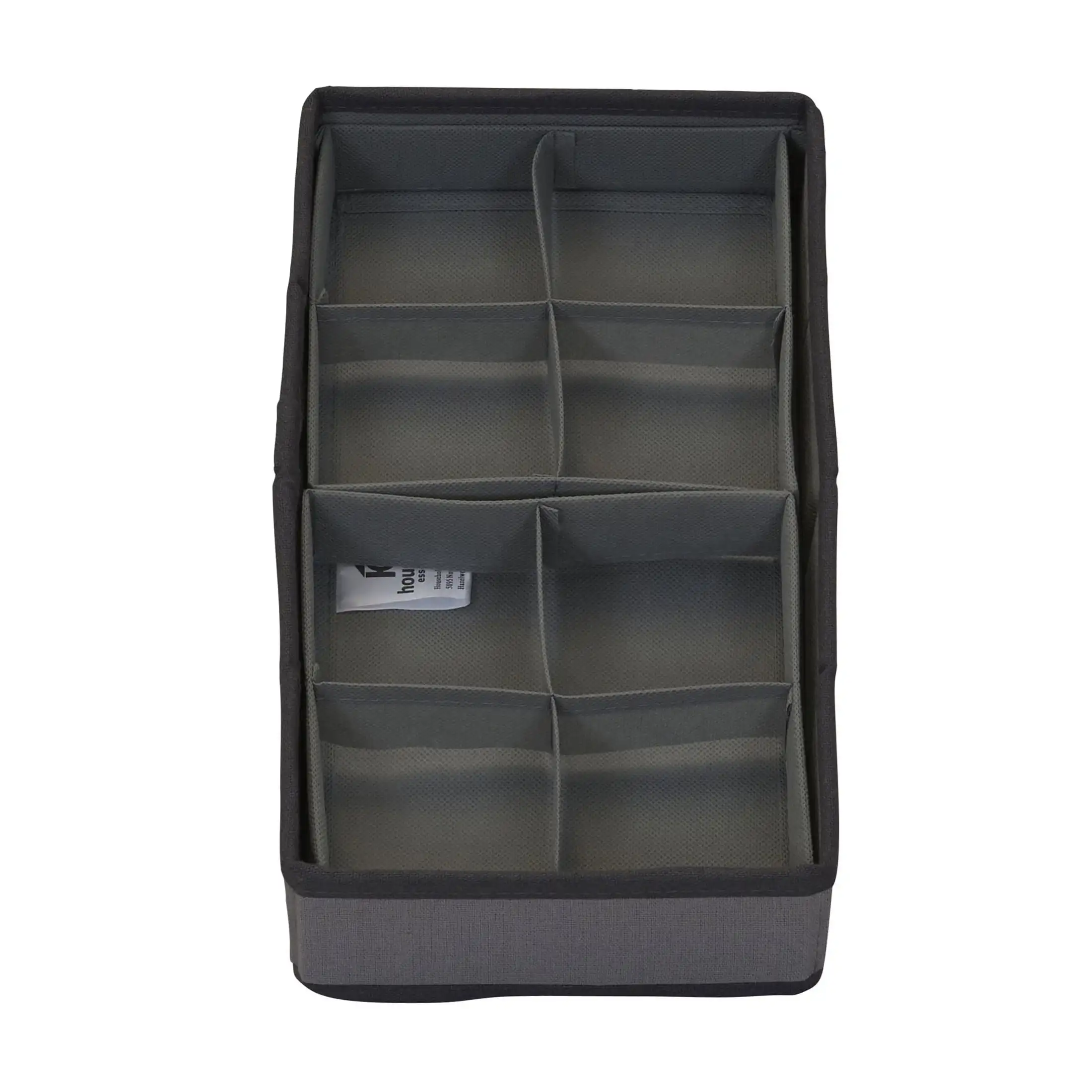 Household Essentials Desktop Storage Box, Lid with Window and Front Handle, 8 Compartment Pull-Out Tray, 4 Fabric Pockets, Gray