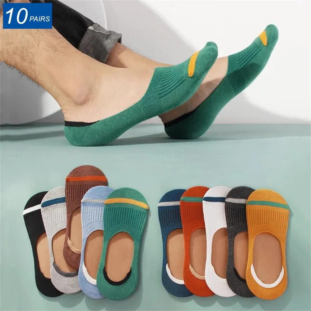 10 Pairs Men Cotton Boat Socks Summer Silicone Non Slip Invisible Thin Socks Sweat-absorbing Male Ankle Sock Slippers Meias