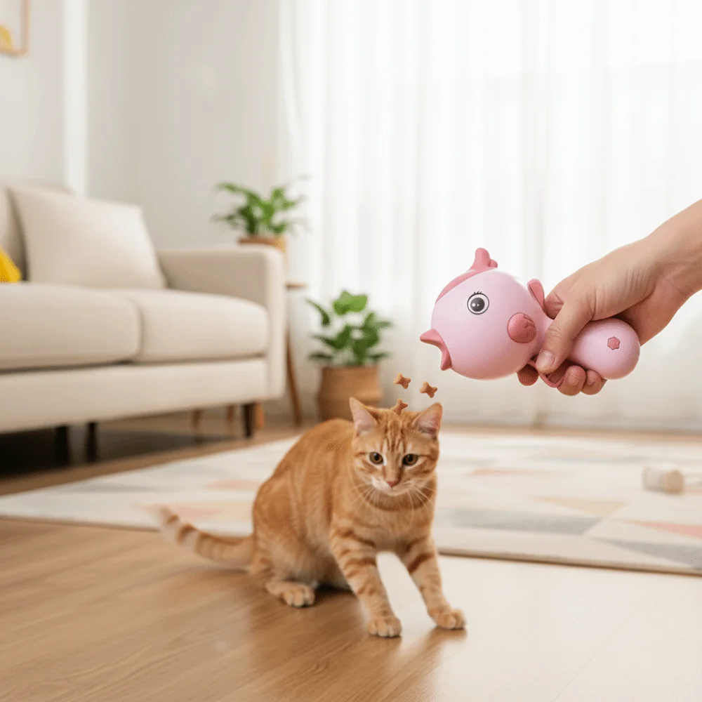 

Creative Handheld Dog Snack Launcher Cartoon Portable Dog Snack Feeder Plastic Automatic Pet Feeder Toy Pet Training Reward