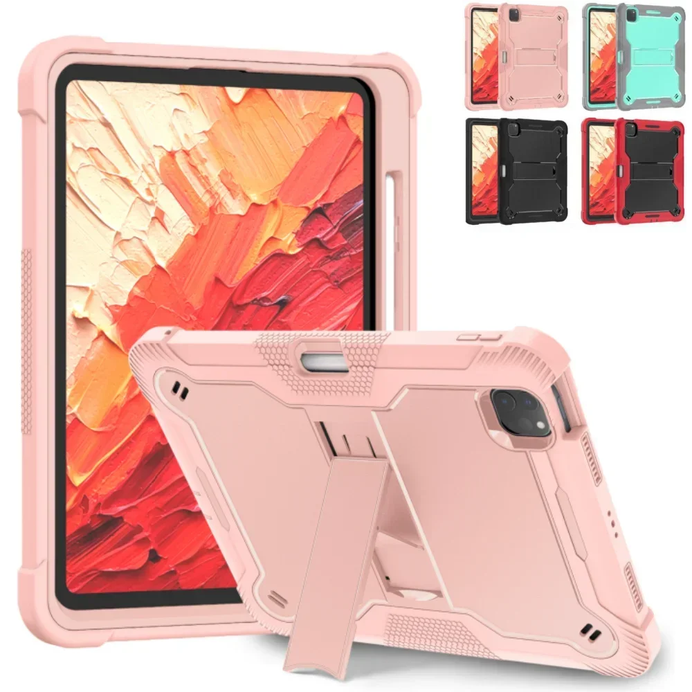 Case for iPad Air 5 4 Air 11 Full-Body Silicone Tablet Cover for iPad Pro 11 2024 4th/3th/2th/1th Built-in Kickstand & Pen Slot