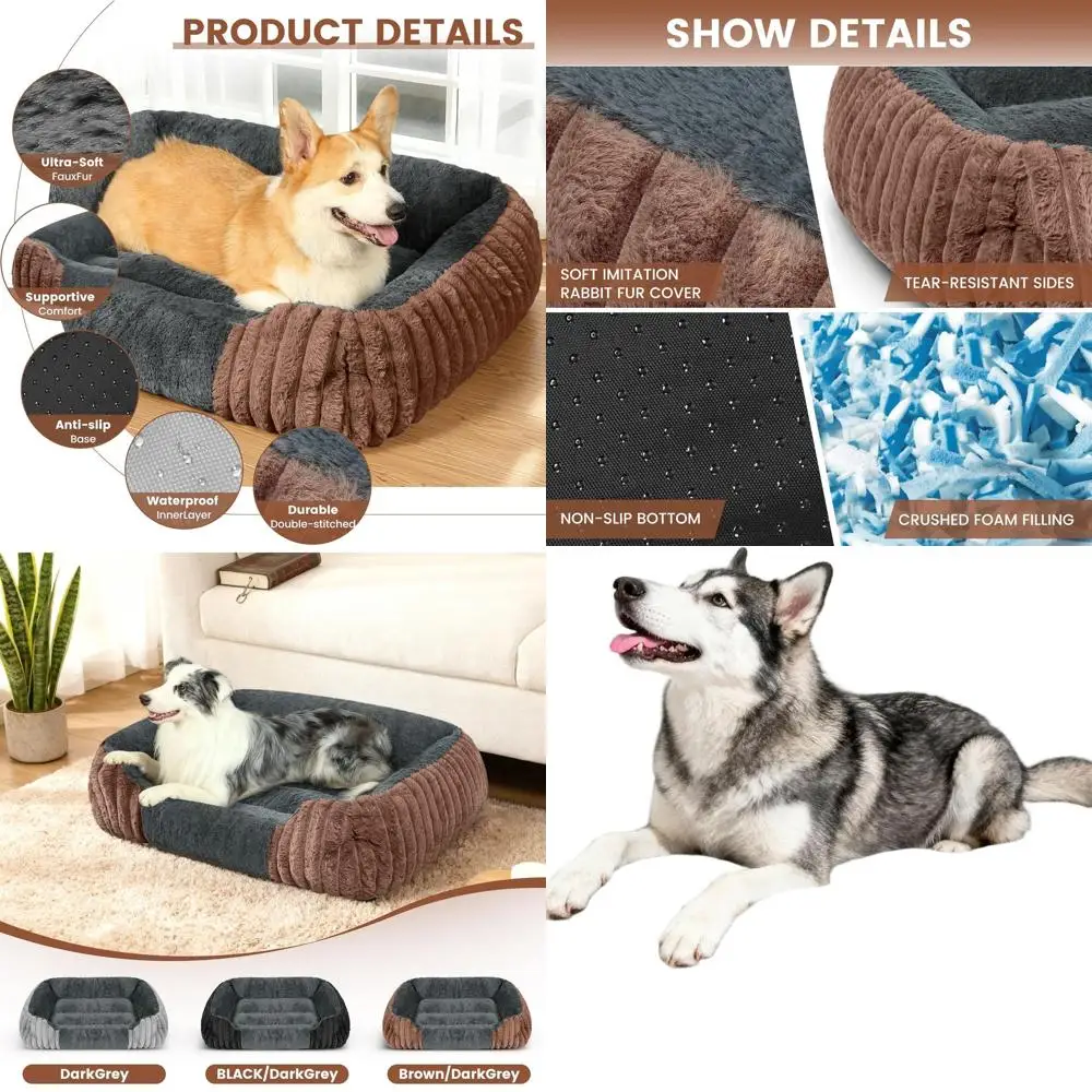 

XXL Orthopedic Dog Bed for Extra Large Dogs, 43x35, Comfort-Sided with Breathable Foam and Faux Fur, Machine Washable, Non-Slip
