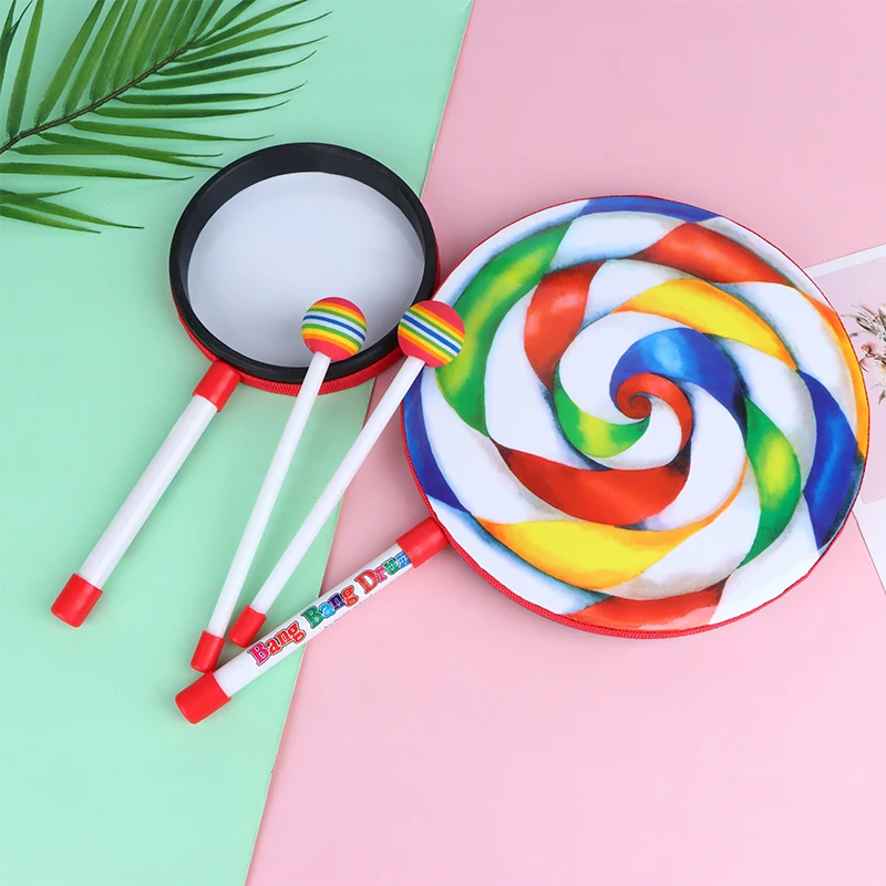 New【6Inch 8Inch 10Inch Lollipop Hand Drum Percussion Instruments Colorful Dance Props Infant Musical Toys Teaching Aids】