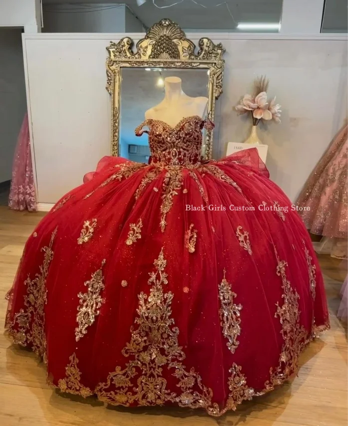 Red Princess Sweet Train Ball Gowns Gorgeous Strapless Poncho Beaded Applique Lace Trim 15 Dress vestidos de quinceañera