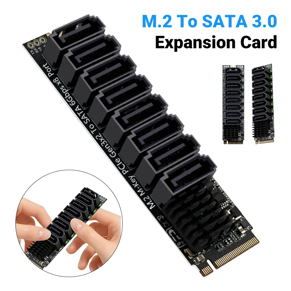 M.2 to SATA Adapter ASM1166 6Gbps 8 Port M.2 M-Key PCIE3.0 Adapter SATA with Smart Indicator Tools Included for Desktop PC