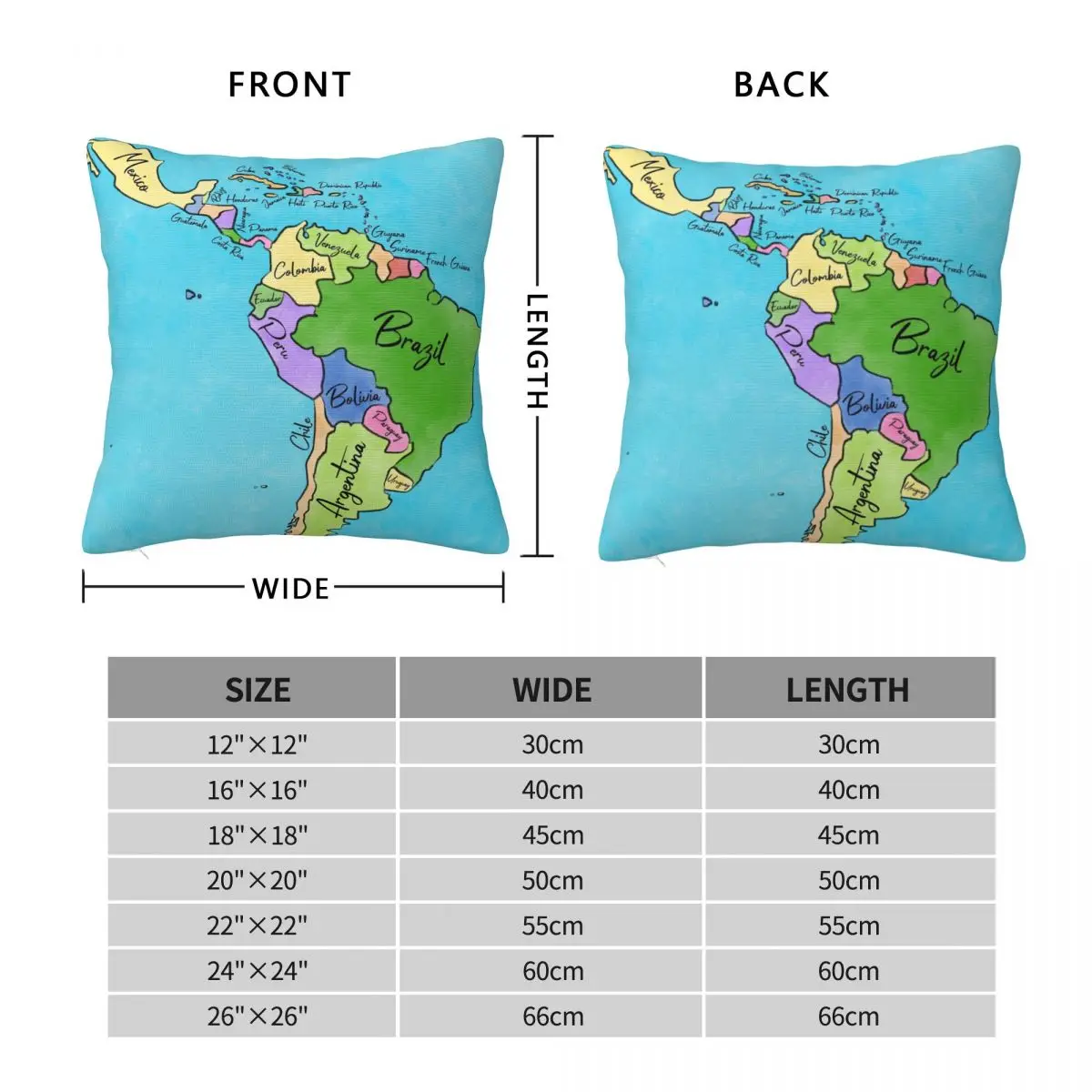 Central America Map Square Pillowcase Polyester Linen Velvet Creative Zip Decor Throw Pillow Case Car Cushion Cover