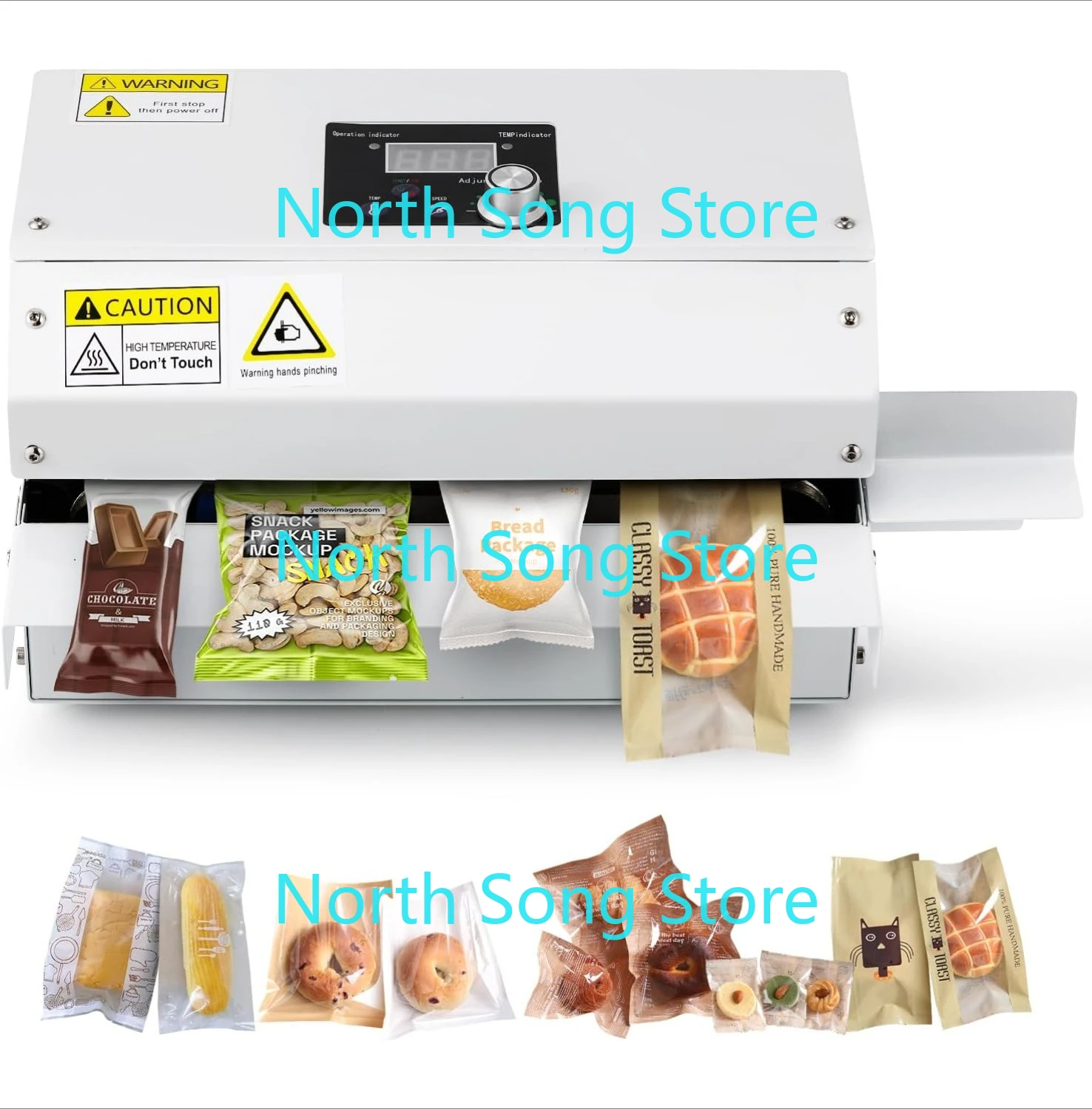 Automatic Band Sealer Continuous Heat Bag Sealing Machine, Heavy Duty Horizontal Bag Sealing Machine with Temp&Speed Adjustment