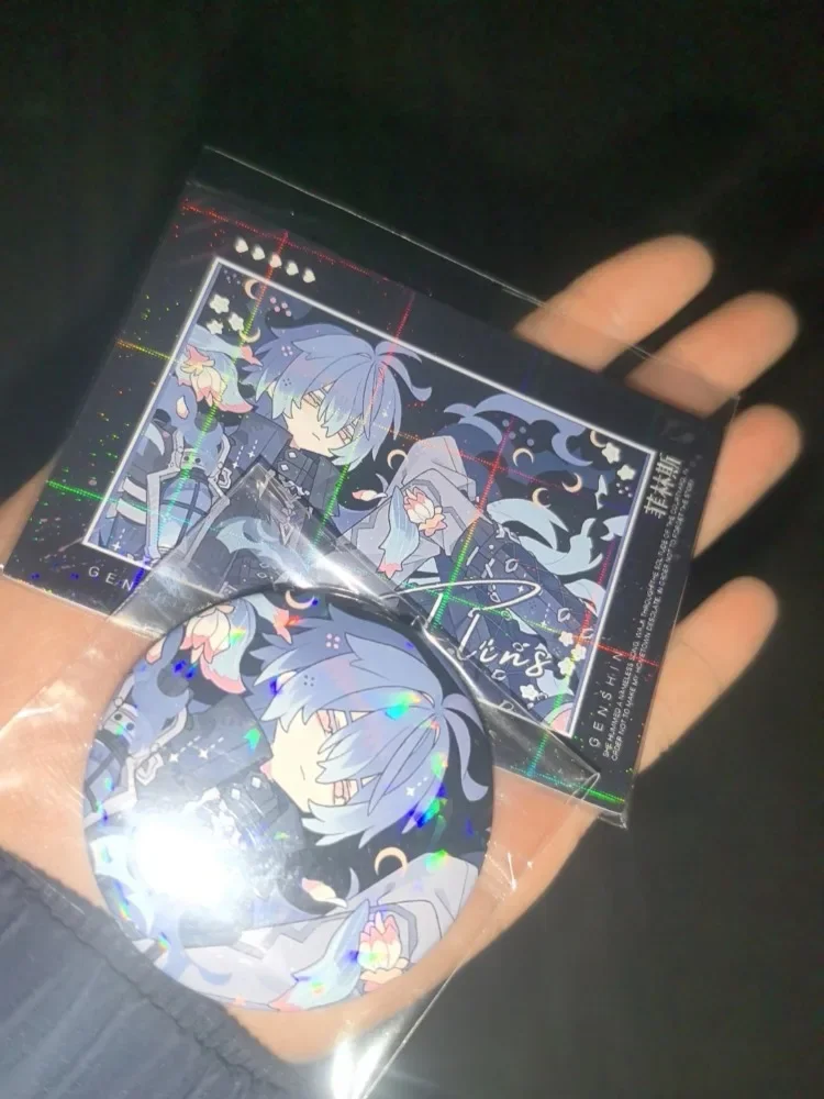 Anime Genshin Impact Flins 58MM Fans Works Silver Glitter Pin Badge Cosplay Accessories for Clothes Backpack Decor Brooch Bag