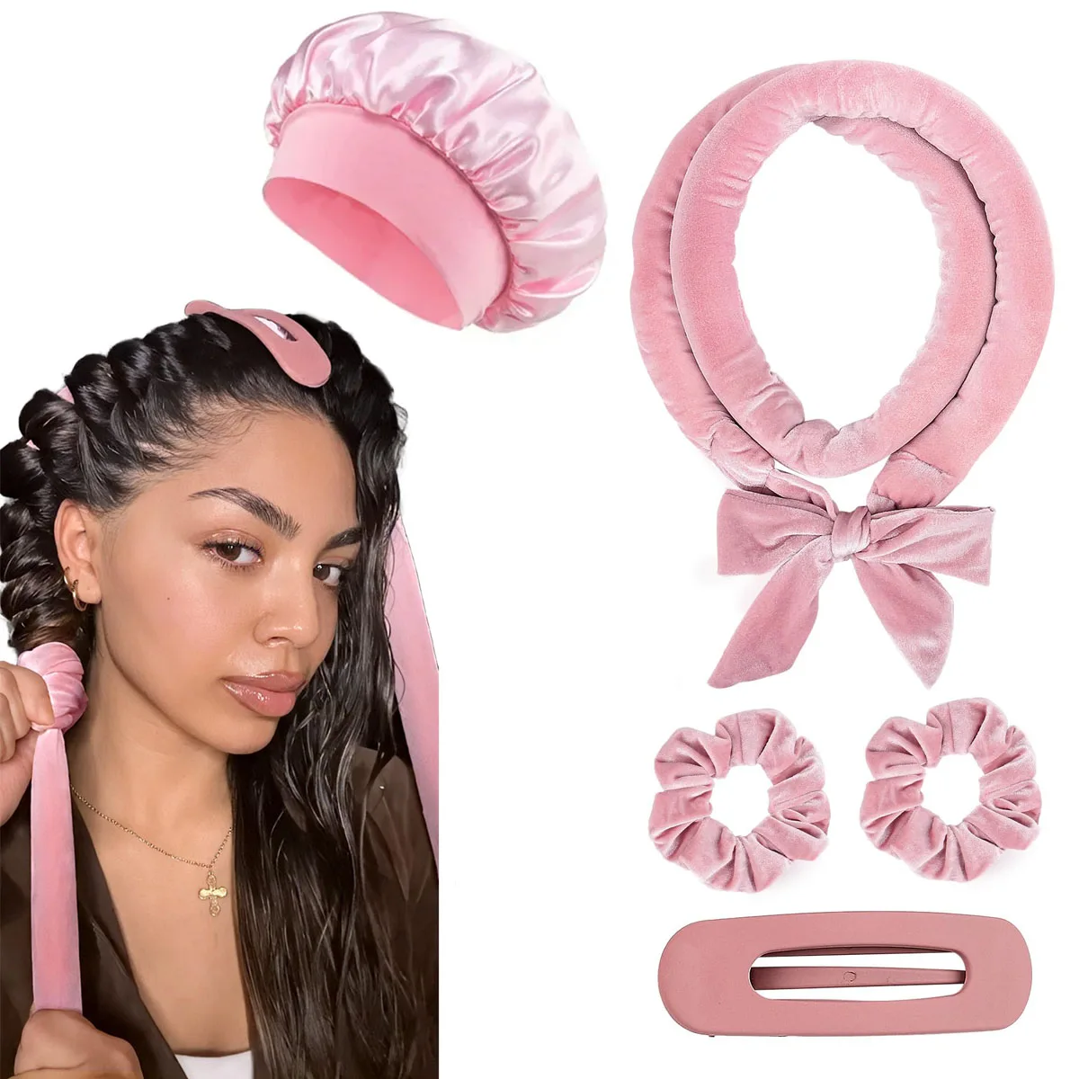Keine Hitze Lockenwickler Heatless Curling Rod Stirnband Weiche Lockenwickler Satin Lockenwickler Locken Schlafhaube Nachtmütze Styling-Tools