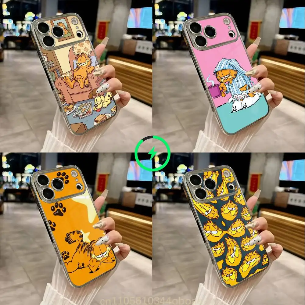 Cute Cat G-GarfieldS For iPhone 17,16,15,14,13,12,11,Pro,Max,Plus,Mini,SE Magnetic Wireless Charging Black Phone Case
