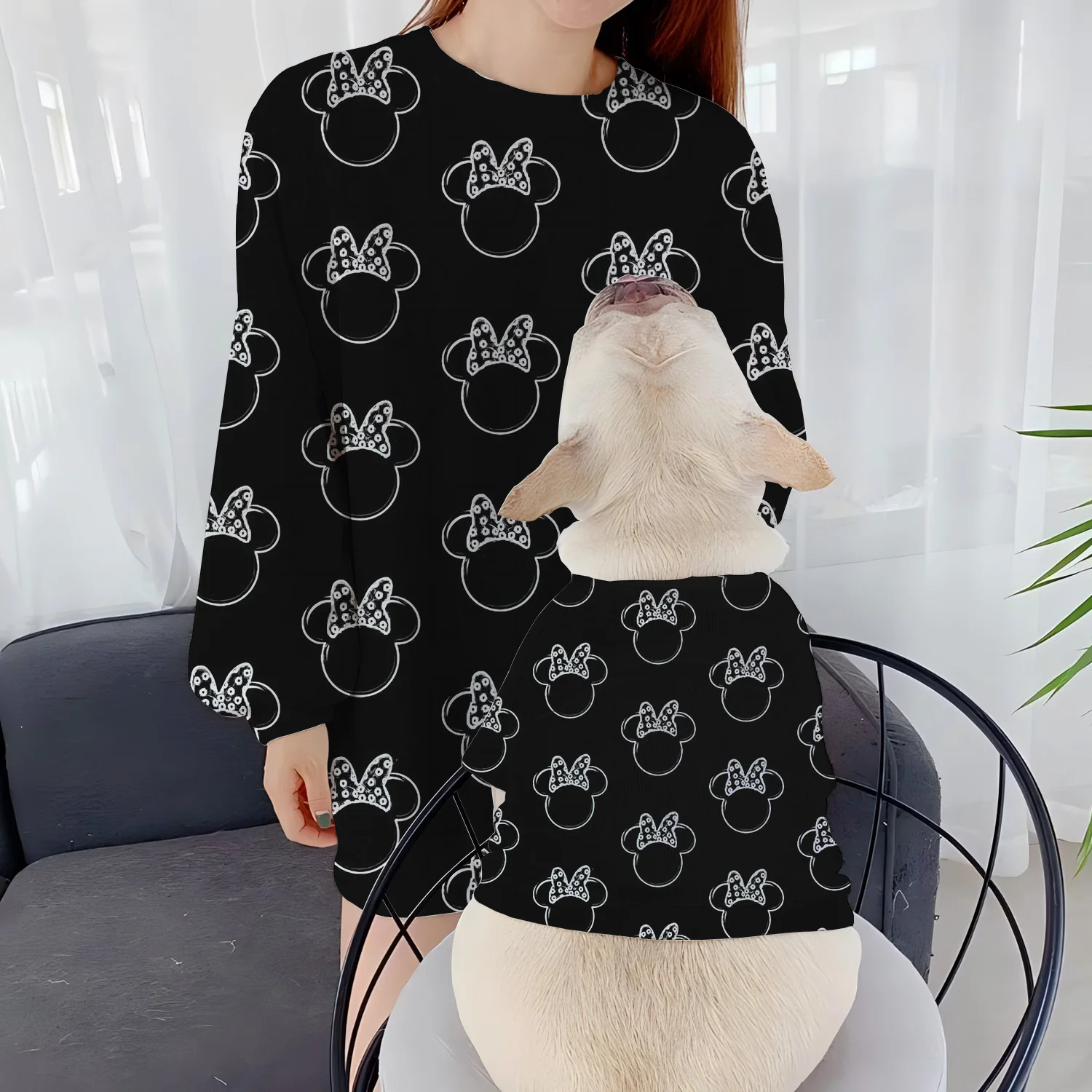 Casual Sweatshirts Round Neck Pet Dog Women Clothing Parent-Child Clothes Autumn Winter Puppy Long Sleeve Disney Women's Mickey