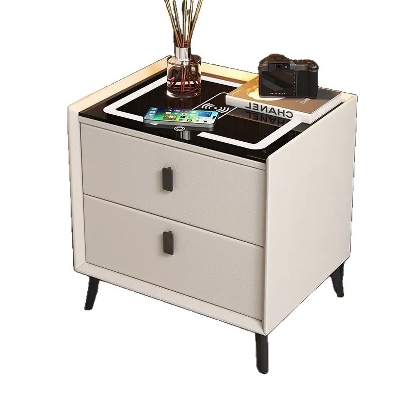 Multifunctional Smart Bedside Cabinet with Wireless Charging LED Nightstand with Fingerprint Lock USB –Bedroom Furniture image 5