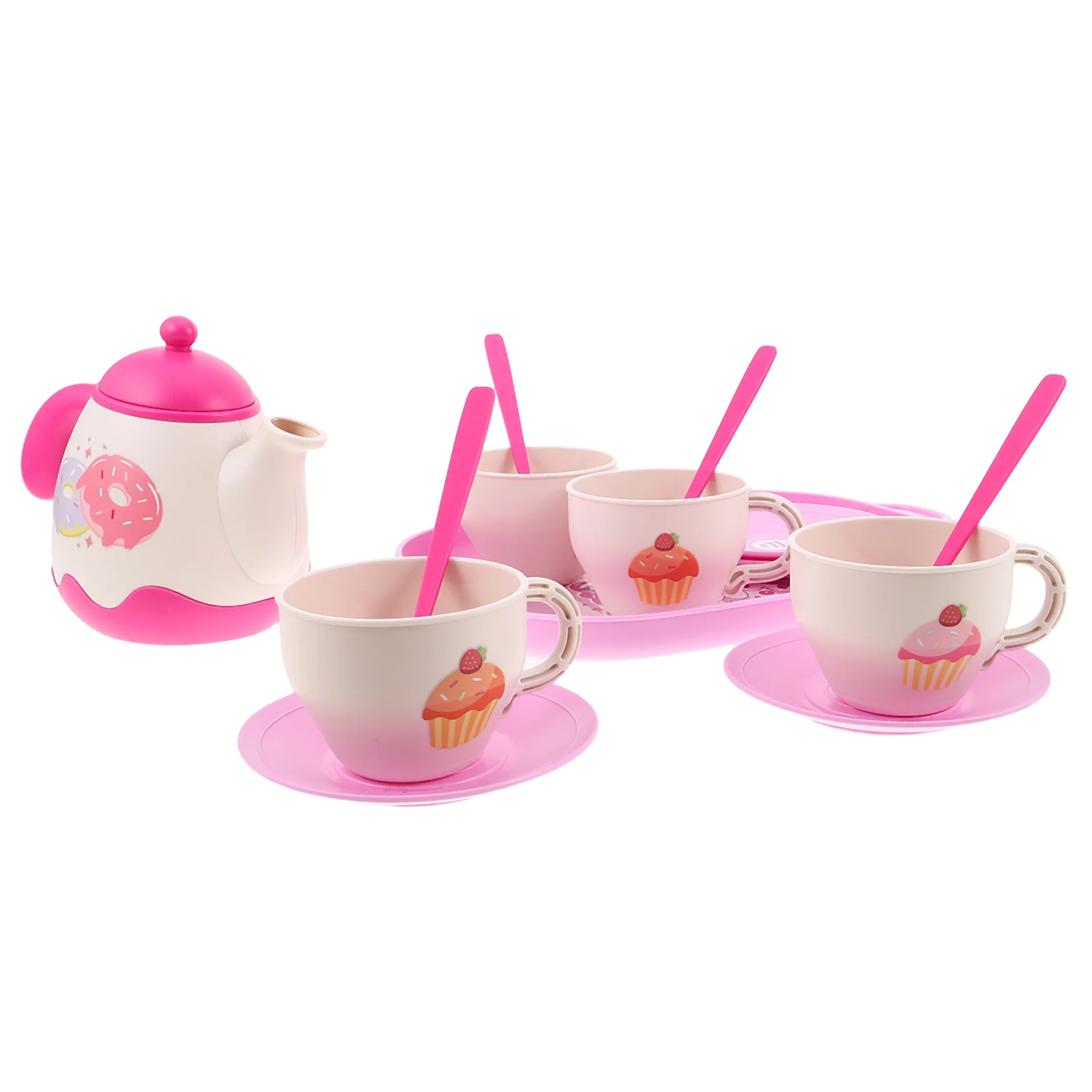 1Set Plastic Fantasiespel Kindertheekransje Set Realistische Theepot Kopjes Schoteltjes Lade Kinderkeuken Accessoires Kleine Meisjes