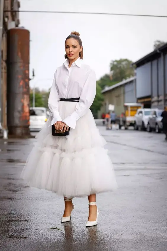 New Couture White Tulle Skirts With Ruffles Trim Puffy A-line Ankle Length Women Tulle Skirt Bridal Wedding Skirt