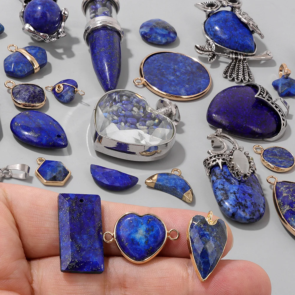 Natural Lapis Lazuli Stone Pendants Water Drop Heart Shape Charms Pendant for Jewelry Making DIY Necklace Bracelet Earrings 1PC