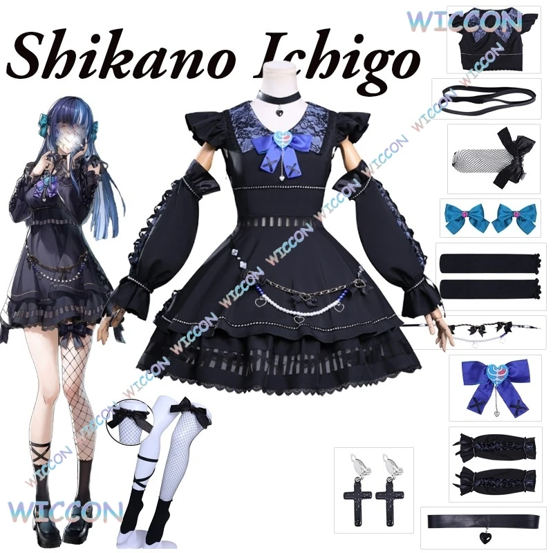

Shikano Ichigo Косплей Костюм Платье Игра Косплей Phan TomX BERRY Парик Темно-Черный Готический Jirai Kei Костюм Женский Хэллоуин Cos