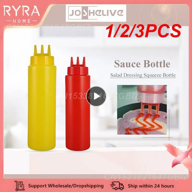 1/2/3PCS 650ml Ketchup Squeeze Bottle Plastic Condiment Squeeze Squirt Bottles 3 Hole Dispensing Bottles For Oil BBQ Sauces