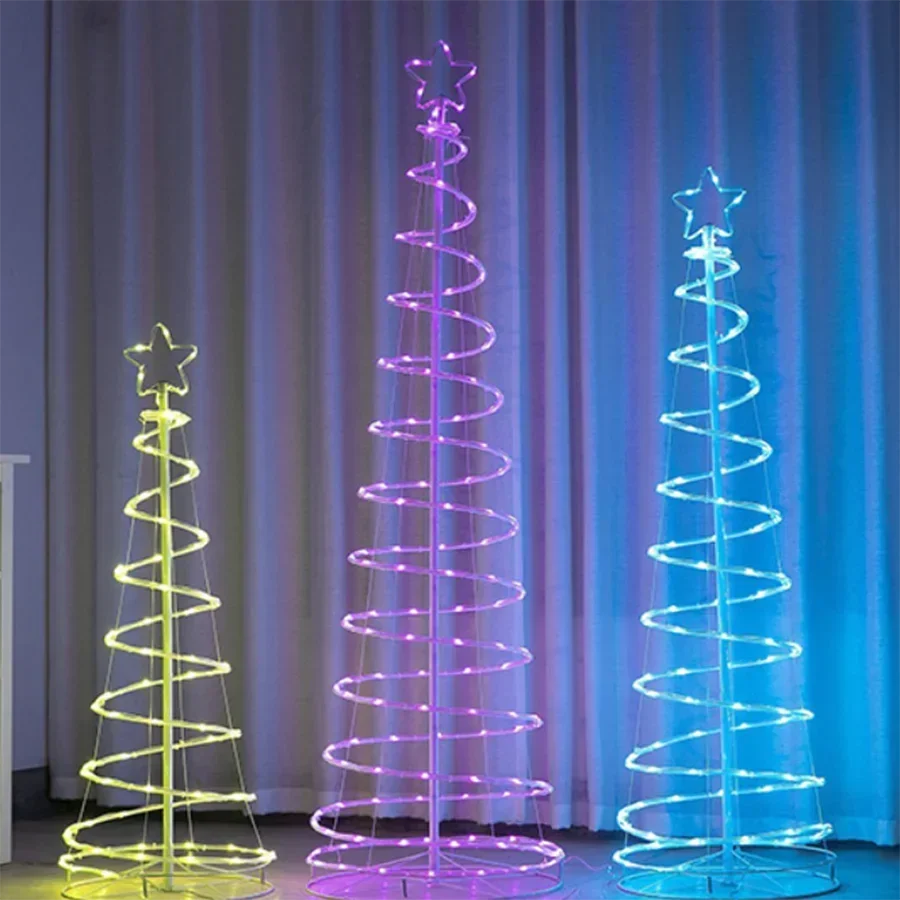 RGB Mudando Espiral Christmas Tree Lights, Topper Star, Guirlanda Luz, Decoração ao ar livre, 1,8 m