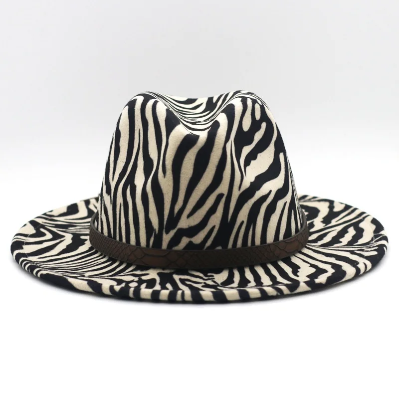 Zebra Print Fedora Hat WithTassels for Men Women Fashionable Felt Cap