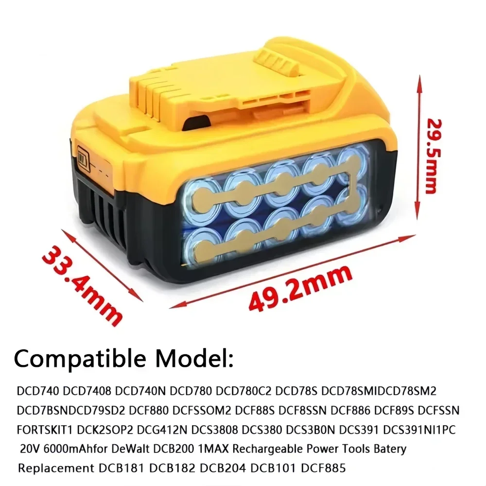 Original 8.0/10.0Ah for DeWalt 20V MAX DCB200 cordless Tool Battery Replacement Battery Compatible DCB184 DCB181 DCB182 DCB206-2