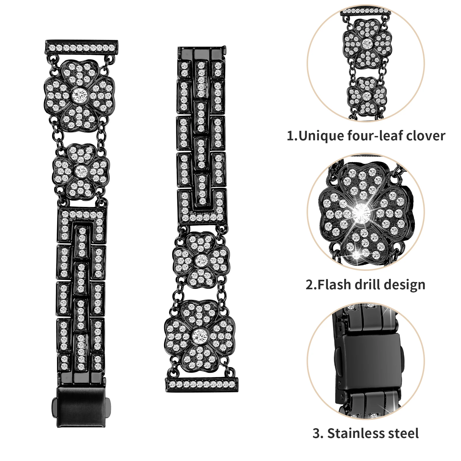 20mm Diamond Strap For Samsung Galaxy Watch 5 Pro 5 4 44mm 40mm Stainless Steel No Gap Clover Bracelet Band for Watch 4 Classic