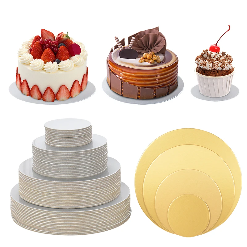 5/3/1Pcs Gold Silver Round Cake Mat Mousse Bottom Food Mat Dessert Baking Pastry Display Tray Disposable Paper Cake Card Gasket