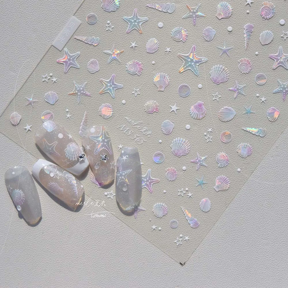 Conch Star Ocean Nail Stickers Sea Jellyfish Starfish Jelly Ocean Nail Decals Shiny Glass Dolphin Nail Accessories