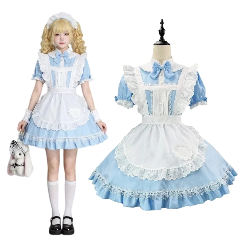 

Japanese-style Long Dress Blue Lolita Alice Cosplay Costume Maid Uniform Role Play Outfit for Women Theme Party