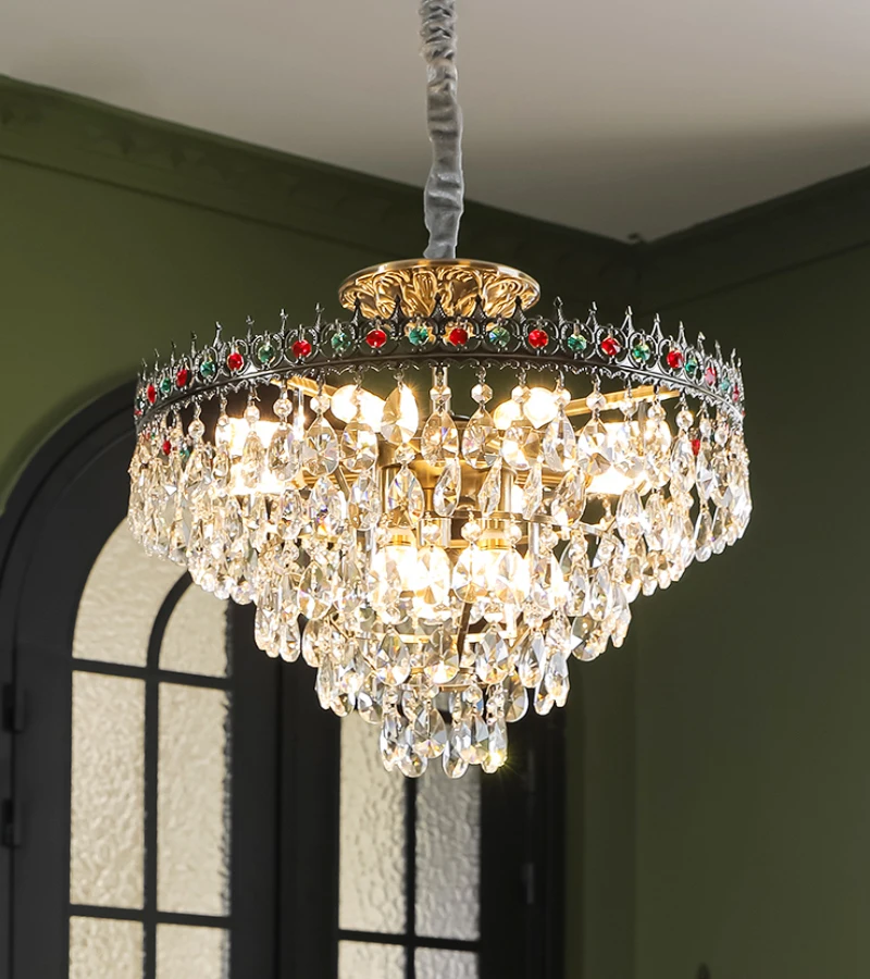 

French Crystal Chandelier, Bedroom, Light Luxury, High-end Feeling, Crown American Lighting Fixtures, Living Room Main Light