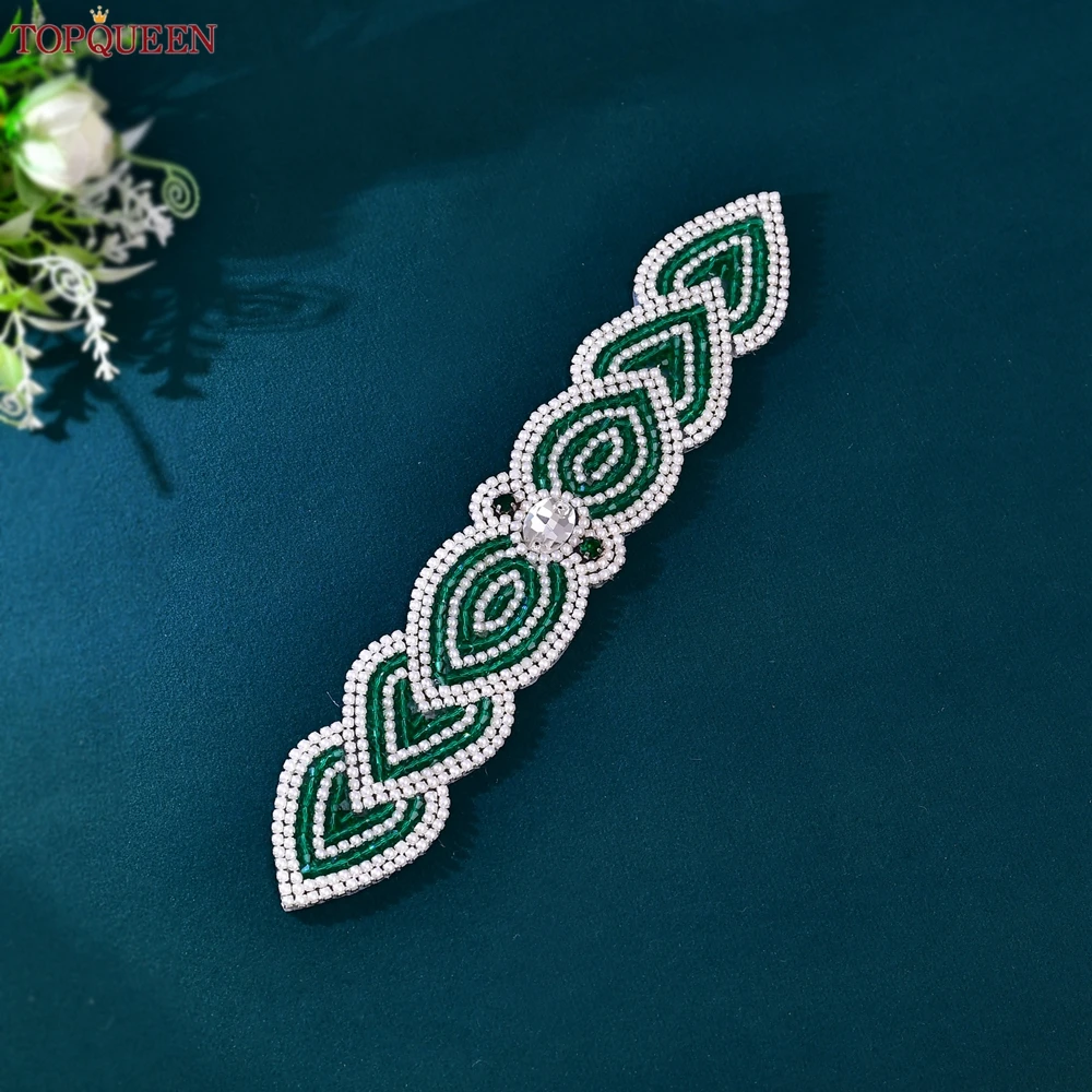TOPQUEEN New Design Bridal Belt,White Beaded Decoration Green Crystal Wedding Sash,Festival Event Tone Dress Belt S265 view 4