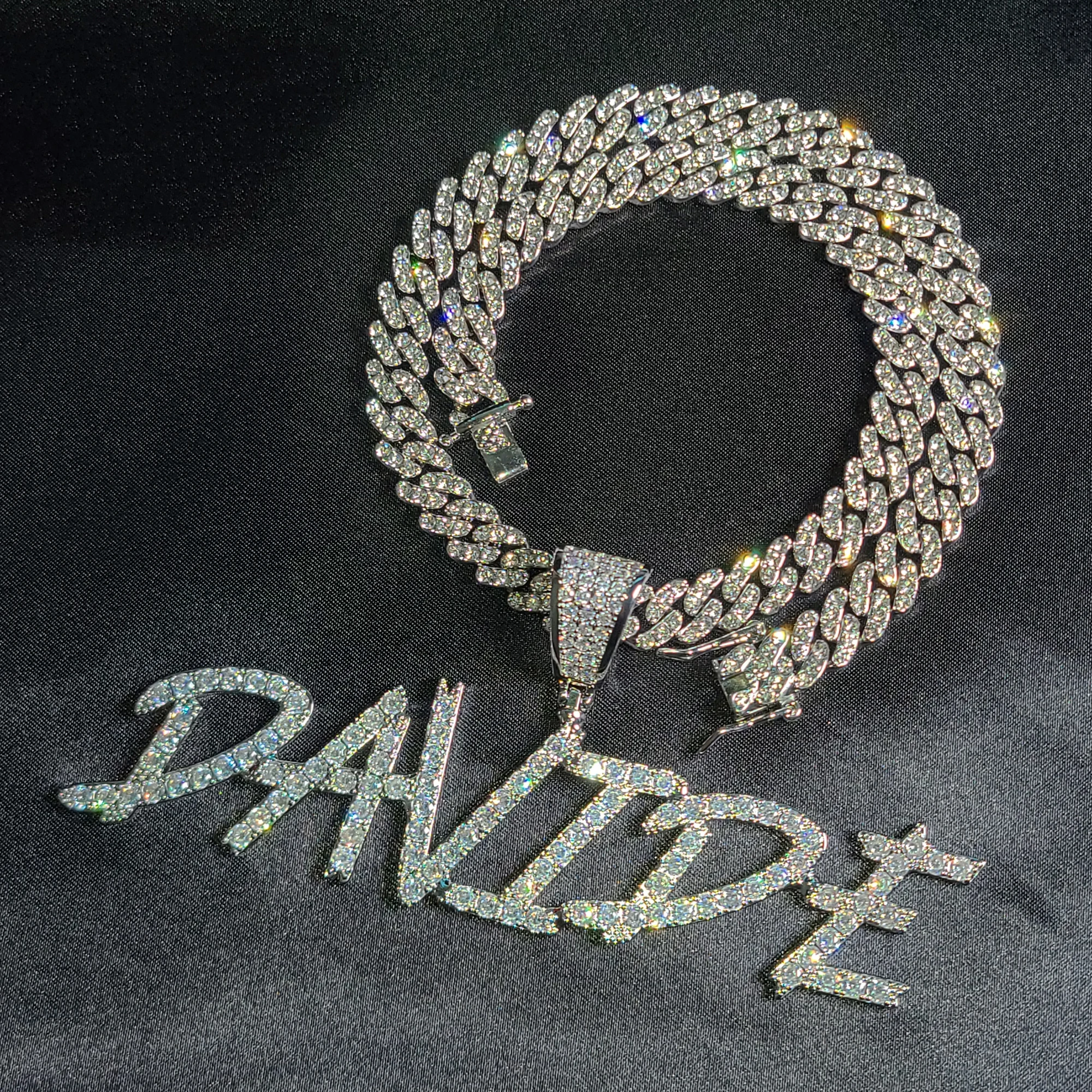 CUSTOMIZED Brush Font Letters Pendant with 9mm Cuban Chain Icy Zirconia Name Necklace Hip-Hop Jewelry Perfect Birthday Gifts