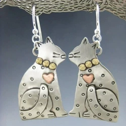 Vintage animal cute cat kiss pendant earrings are perfect for holiday gifts for women